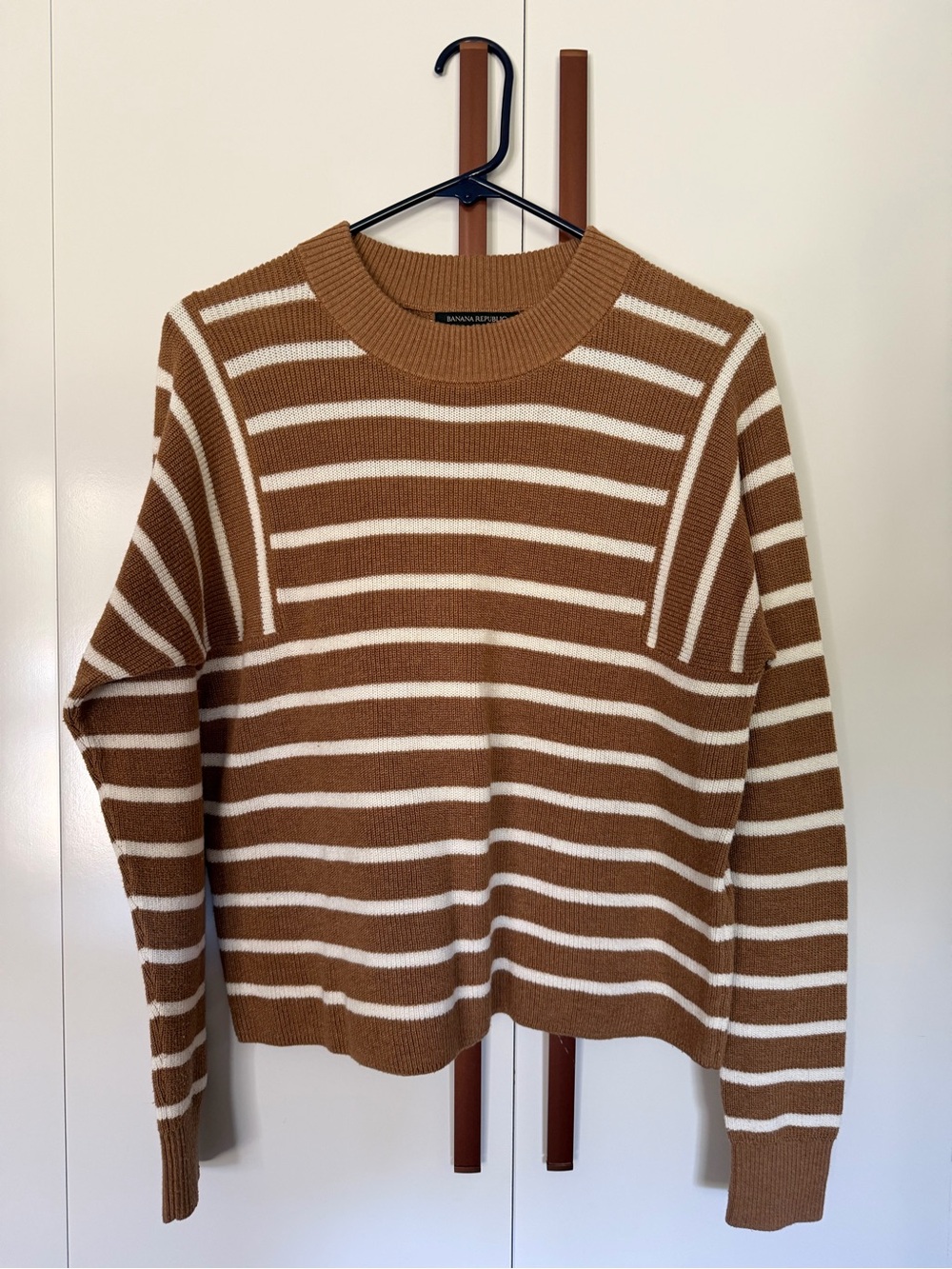 Banana Republic Mustard Yellow and White Striped Crewneck Sweater